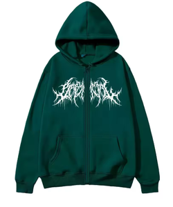 Sudadera Unisex con Capucha y Cierre, con Estampado de Logotipo Gótico Negro, Corte Regular, Estilo Casual, Tejido de Punto 100% Algodón, para Otoño - Product Image 4