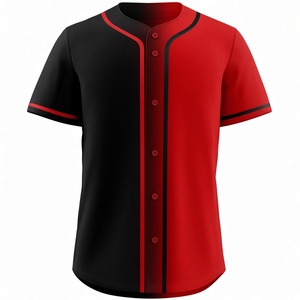 Camiseta de Béisbol Personalizable Roja y Negra para Hombre, Manga Corta, Cierre de Botones, Tejido Transpirable de Poliéster, Ropa Deportiva de Equipo - Product Image 5