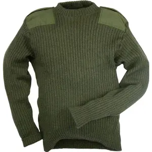 कस्टम मेड ग्रीन मैन टैक्टिकल स्वेटर पुरुष स्वेटर कंधे और कोहनी पर पैच के साथ ऊनी स्वेटर ऐक्रेलिक स्वेटर