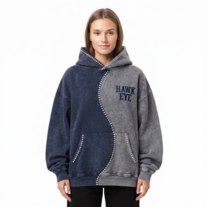 Sudadera con capucha personalizada para mujer, bicolor, con pedrería, hombros caídos, lavado ácido, algodón grueso, forro polar, logotipo bordado - Product Image 2
