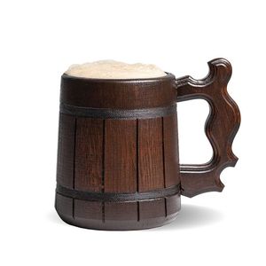 แก้วเบียร์ไม้แบบปรับแต่งได้ เป็นมิตรกับสิ่งแวดล้อม พร้อมหูจับสแตนเลส สไตล์คลาสสิก สำหรับงานแต่งงานและงานปาร์ตี้ - Product Image 1