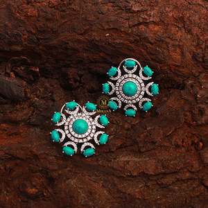 Raaya Rose Gold & Platinum Plated Geometric Pearl and Diamond Stud Earrings - Product Image 3