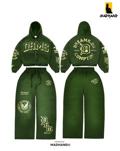 Conjunto de Sudadera con Cremallera y Pantalones Anchos de Felpa Personalizados |   Chándal Oversize de Estilo Urbano |   Traje de Forro Polar con Diseño Gráfico Vintage OEM - Product Image 4