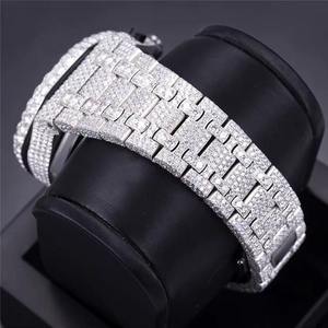 Montre de luxe pour homme avec boîtier carré en alliage, lunette sertie de diamants Moissanite, mouvement à quartz, affichage analogique-numérique, verre saphir, étanche 10 bars - Product Image 2