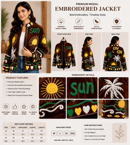 Exotic Modal Blazer Women Summer Vacation Outerwear Yellow Wave Embroidery Traditional Indian <b>Work</b> Trendy Festival Apparel - Product Image 4