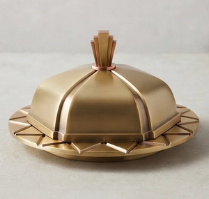 Moderna Mantequera de Metal con Tapa, Diseño Hermético, Vajilla de Cocina, Redonda, con Patrón Sólido, Hecha a Mano, Acabado Dorado - Product Image 1