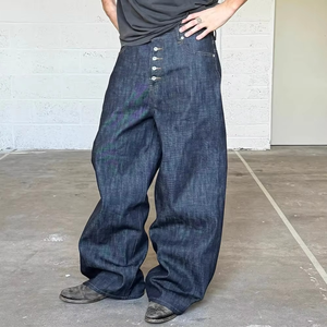 Custom High Quality Vintage Selvedge Denim <b>Jeans</b> for Men Streetwear Style with <b>Button</b> Baggy Boot Cut for Winter - Product Image 1