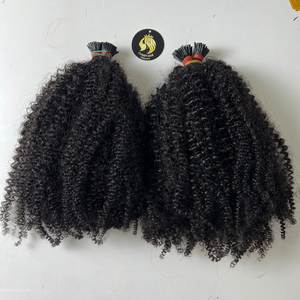 Extensions de cheveux humains bruts bouclés crépus à pointes plates Kératine I U V K, motif de boucles serrées, couleur personnalisée, vente directe d'usine, usage professionnel - Product Image 4