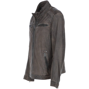 Men's Washed PU Leather Moto Jacket Stand Collar Zipper Closure Regular Fit Autumn Solid Color Biker Style - Product Image 3