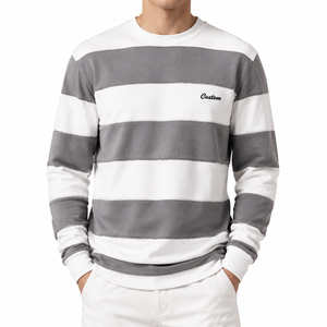 Sudadera Personalizada para Hombre con Bloques de Color y Rayas, Cuello Redondo, 100% Algodón, Felpa Gruesa, con Logotipo Personalizado, Informal, para Invierno - Product Image 1