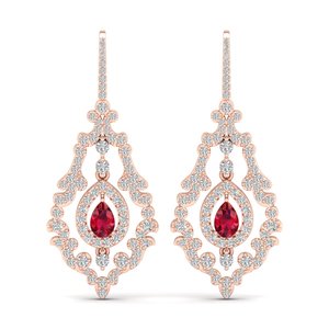 REYES Exclusive 14K Solid Gold Diamond Dangle Drop Earrings Pear Cut 0.78 Carat Ruby Gemstone Wedding Gifts Fine Jewelry - Product Image 2