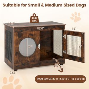 Table d'appoint rustique marron 2-en-1 pour cage à chien, capacité 88 lb, 32,5"x18,5"x23,5", style ferme, pour usage intérieur/extérieur, pour crabe ermite - Product Image 3