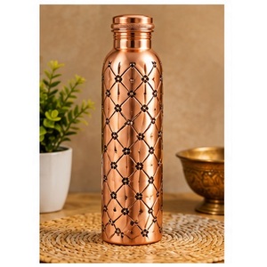 Aesthetic <b>Copper</b> <b>Water</b> <b>Bottle</b> With Leaf Pattern Bohemian Design Portable Travel <b>Bottle</b> - Product Image 3