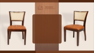 Silla de Comedor Estilo Colonial Indio con Respaldo de Mimbre Natural y Asiento Acolchado de Cuero, 4 Patas de Madera Sólida - Product Image 3