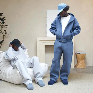 Premium Heavyweight 500GSM Fleece Zipper Oversized Baggy Tracksuit Dropped Shoulder <b>Sweatshirt</b> And Comfort Fit Sweatpants Set - Product Image 5
