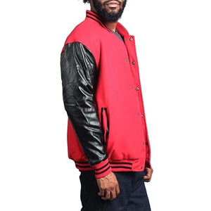 Custom Men's Wool Letterman Varsity <b>Jacket</b> Real <b>Leather</b> with Stand Collar Black Red Embroidery Patches Labels for Men & Women - Product Image 3