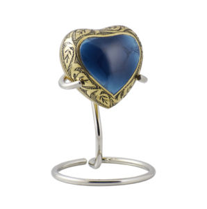 Heart shaped decorative urn with blue glazed center <b>engraved</b> silver finish designed Blue Turquoise Gold <b>Engraved</b> Heart Keepsake - Product Image 2