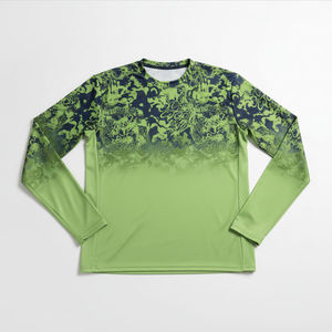 T-shirt de performance à manches longues pour homme, vert et bleu, séchage rapide, respirant, décontracté, col rond, tricoté en coton/bambou, coupe classique - Product Image 2