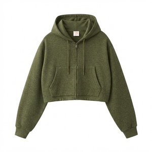 Apex Crest Apparel Women's Latest Design <b>Cropped</b> Hoodie <b>Zip</b>-<b>Up</b> Sweatshirt Solid Color Cotton Blend Knitted Full Sleeve Autumn - Product Image 4