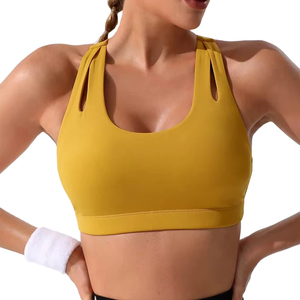 Sujetador deportivo amarillo para mujer, sin aros, transpirable, de spandex y poliéster, diseño sin costuras, soporte completo de copa - Product Image 6