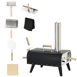 Forno per Pizza a Legna da Esterno Nero con 12 Pietre Refrattarie e Copertura Impermeabile per Cucinare sul Patio, Ideale per Tostare e Cuocere! - Product Image 1