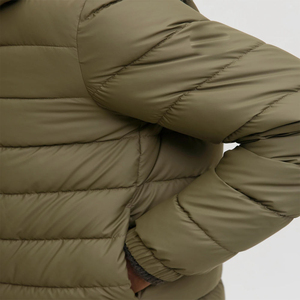 Men's Olive Green Hooded Waterproof Eco-Friendly <b>Reversible</b> Puffer Jacket Windproof Casual Winter <b>Coat</b> Stand Collar Zipper - Product Image 4