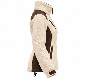 <b>Women's</b> <b>Cream</b> Sherpa <b>Fleece</b> Jacket Bonded Softshell Side Panels Dual Slanted Chest Zippers Adjustable Cuffs B2B Supply OEM - Product Image 3