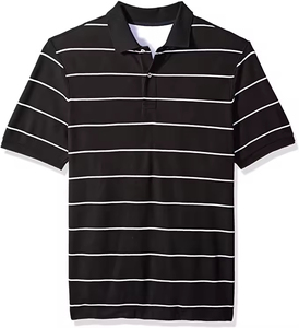 Polo de Punto a Rayas Blancas y Negras de Manga Corta para Hombre, Cierre de Botones, Corte Regular, Estilo Casual - Product Image 1