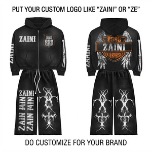 <b>Mens</b> Premium Cotton Polyester Fleece Tracksuit 320 GSM <b>Black</b> <b>Hoodie</b> Pants Screen Printed Graphics Custom Logo Streetwear Sets - Product Image 1
