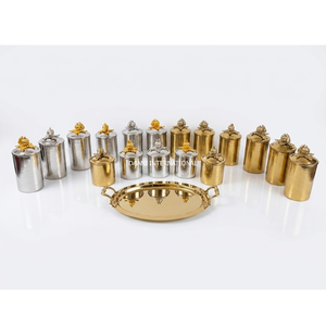 Luxury Gold and Silver Hammered Metal Jar Set with Tray <b>Decorative</b> Storage Containers <b>Kitchen</b> Serving Home <b>Decor</b> Gift Item Set - Product Image 2