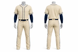 Custom Men's <b>Baseball</b> Uniform Cream Jersey Navy Trim Pants Breathable Polyester All Seasons Team Apparel Regular Fit - Product Image 1