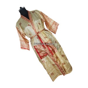 KL001 Camisón Kimono Vintage de Verano para Mujer, Mezcla de Poliéster y Seda, Cuello en V, Cordón Ajustable, Mangas Largas, Estampado, Secado Rápido - Product Image 1