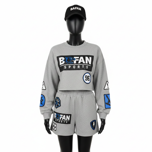 Ensemble court en molleton 100 % coton et polyester de qualité supérieure pour femme, gris, doux, respirant, avec logo personnalisé – Nouveaux ensembles pour femme - Product Image 6