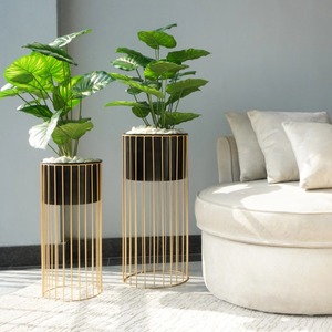 Hot Selling Modern Creative Art Unique Designer <b>Texture</b> Gold Plated Premium Quality Metal Planter With Black Color Pot - Product Image 5