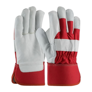 Leather Safety <b>Gloves</b> Gray <b>Red</b> Full Grain Abrasion Resistant Anti Slip General Purpose Work <b>Gloves</b> Elastic Wristband - Product Image 1