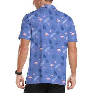 เสื้อโปโลผู้ชาย แขนสั้น ผ้าฝ้ายอ๊อกซ์ฟอร์ด พิมพ์ลายฟลามิงโก้ สีน้ำเงิน สวมใส่สบาย ระบายอากาศได้ดี ทรงปกติ - Product Image 2