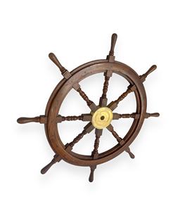 Roue de bateau en bois et laiton décorative de 36 pouces, design nautique classique, légère, polyvalente, à fixer au mur, sur un bureau, une étagère, pour le bureau, la maison - Product Image 2