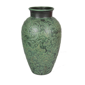 Home Hotel Decor Floor <b>Vase</b> <b>Ceramic</b> <b>Vases</b> Imitative-antique <b>Ceramic</b> <b>Vase</b> with Brown Chrysanthemum Patterns Blue Glaze - Product Image 1