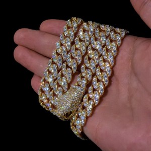 Cadena Cubana de Plata de Ley 925 con Moissanita, Chapada en Oro, Longitud Personalizada, Unisex, Regalo para Bodas y Fiestas - Product Image 4