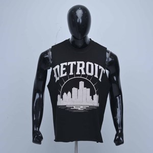 Débardeur sans manches noir personnalisé pour homme, col rond, imprimé Detroit City, style décontracté, en coton tricoté, vente en gros de haute qualité - Product Image 1