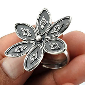 925 Sterling Silver <b>Adjustable</b> <b>Ring</b> Comes With Classic And Ethnic Flower Design Handmade Boho <b>Ring</b> For Engagement & Anniversary - Product Image 3