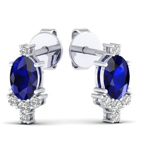 Boucles d'oreilles REYES en saphir bleu taille ovale 0,86 carat pour femme, en or 14K avec diamants et fermoir à vis, prix de gros - Product Image 5