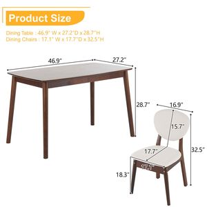Set Tavolo da Pranzo Rettangolare in Legno di Gomma con Sedie Imbottite Beige, 1 Tavolo + 4 Sedie, Finitura Noce Scuro - Product Image 2