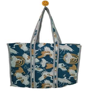 Sac fourre-tout en coton matelassé imprimé grue, fait main, pliable, léger, avec longues poignées, réutilisable, pour femme, voyage, plage - Product Image 1