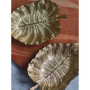 Luxury <b>Gold</b> Leaf <b>Serving</b> <b>Tray</b> Set Of 2 Metal Decorative Platter Dry Fruit Dish Home Hotel Wedding Party Table Decoration - Product Image 6