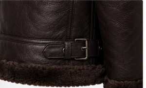 <b>Men's</b> <b>Brown</b> Genuine <b>Leather</b> Biker <b>Jacket</b> With Faux Fur Lining Stand Collar Zipper Closure - Product Image 2