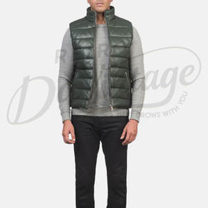 Gilet matelassé en cuir noir de qualité supérieure pour homme, véritable peau de mouton, sans manches, veste d'hiver rembourrée, gilet pour homme - Product Image 5