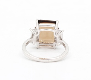 Vente en gros de bagues en argent sterling 925 massif avec émeraude naturelle, quartz fumé taille baguette et trois pierres en CZ, bijoux fins Memoria Jewels - Product Image 3
