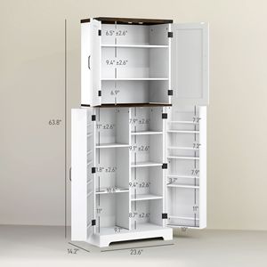 Armoire de cuisine blanche de 64 pouces de hauteur avec éclairage à détecteur de mouvement, étagères à épices et étagères réglables - Product Image 4