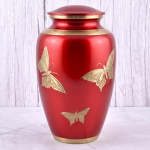 Urne funéraire pour adultes en laiton rouge et or, motif papillon, surface brillante, pour cendres humaines, urne commémorative et funéraire. - Product Image 1